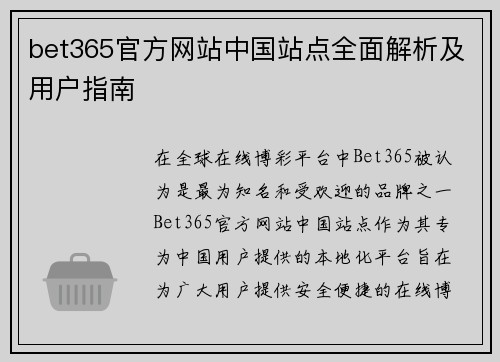 bet365官方网站中国站点全面解析及用户指南